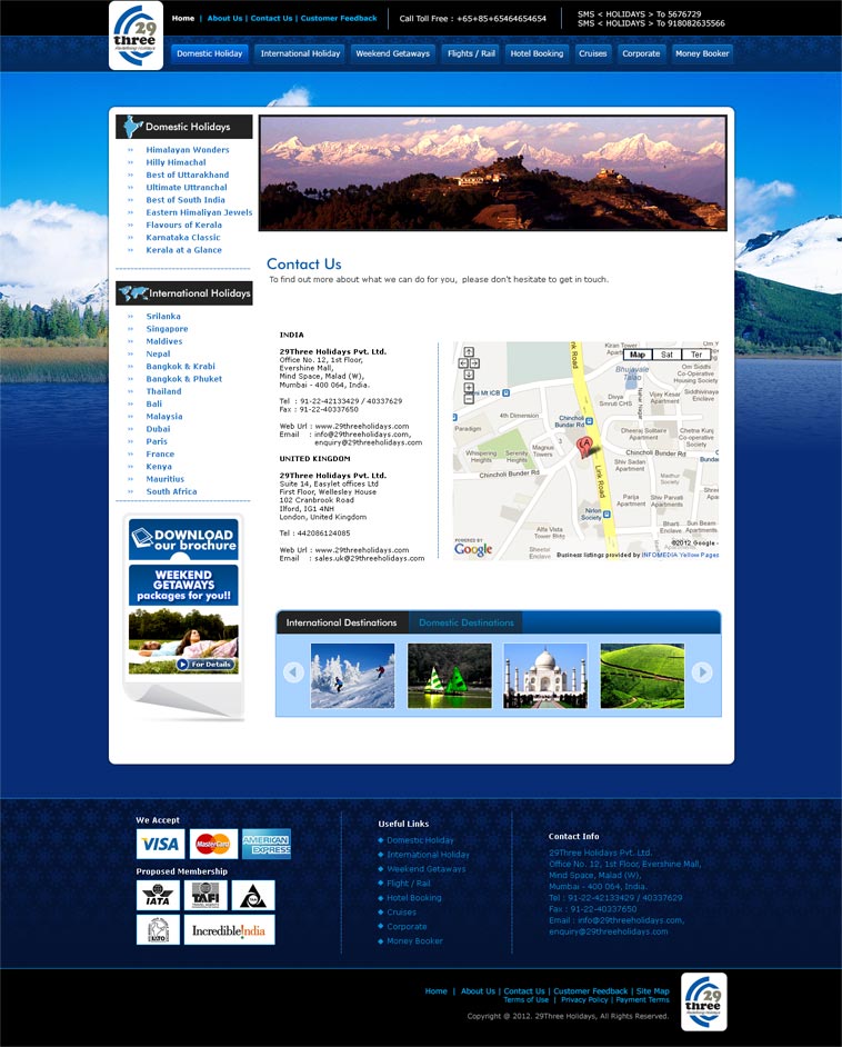 29Three Holidays contact page