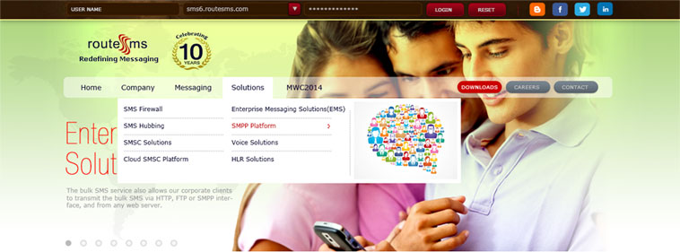 Routesms web menu drop down