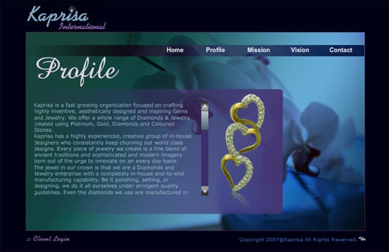 Kaprisa International Internal Page Layout