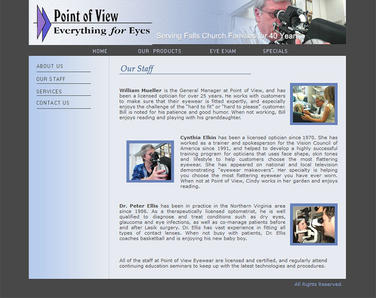 Point Of View Eyewear Internal Page Layout