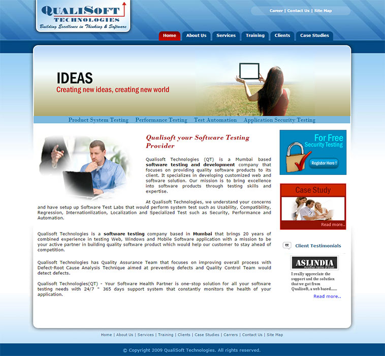 Qualisoft Technologies Home Page Layout