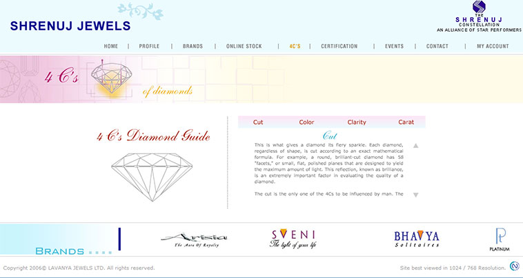 Shrenuj Jewels 4&rsquo;C page layout